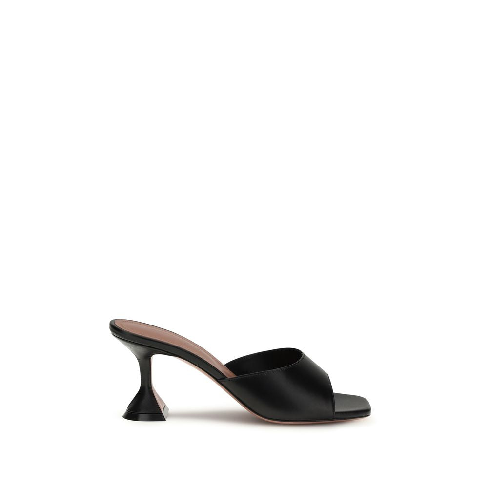Amina Muaddi Black Calf Leather Sandals